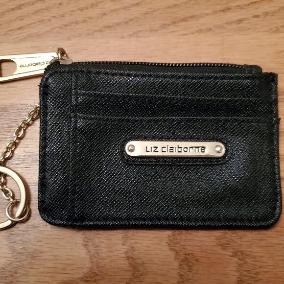 Liz Claiborne Black Key Chain Handheld Wallet w/Gold Accents Name Logo - Picture 1 of 3
